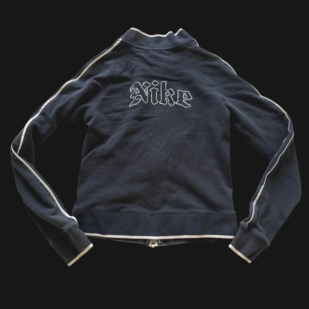 Y2K Nike Girls Navy Blue Full Zip Track Jacket Embroidered Logo M 8-10